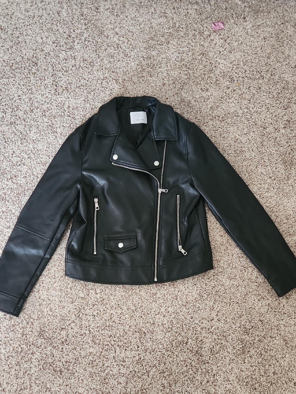 Zara Black Faux Leather Moto Jacket Kids 13-14